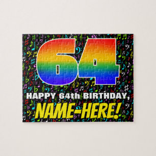 64th Birthday — Fun, Colourful Music Symbols & “64 Jigsaw Puzzle