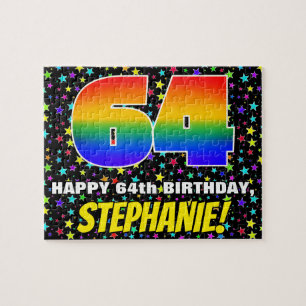 64th Birthday — Fun, Colourful Star Field Pattern Jigsaw Puzzle