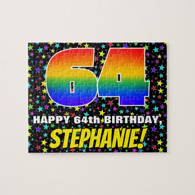 64th Birthday — Fun, Colourful Star Field Pattern Jigsaw Puzzle (Horizontal)
