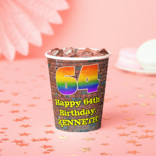 64th Birthday: Fun Graffiti-Inspired Rainbow 64 Paper Cups