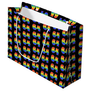 64th Birthday: Fun Rainbow Event Number 64 Pattern Large Gift Bag