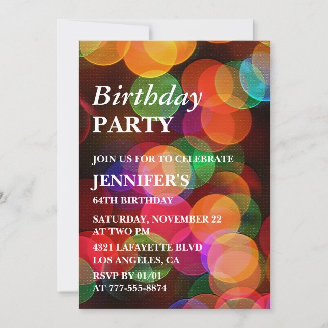 64th birthday invitation Colourful Confetti Sparkl (Front)