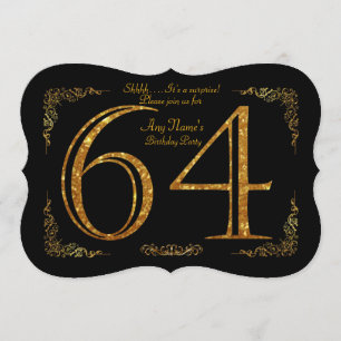 64th,Birthday party 64th,great Gatsby,black & gold Invitation