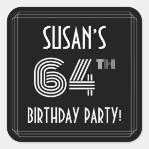 64th Birthday Party: Art Deco Style & Custom Name Square Sticker