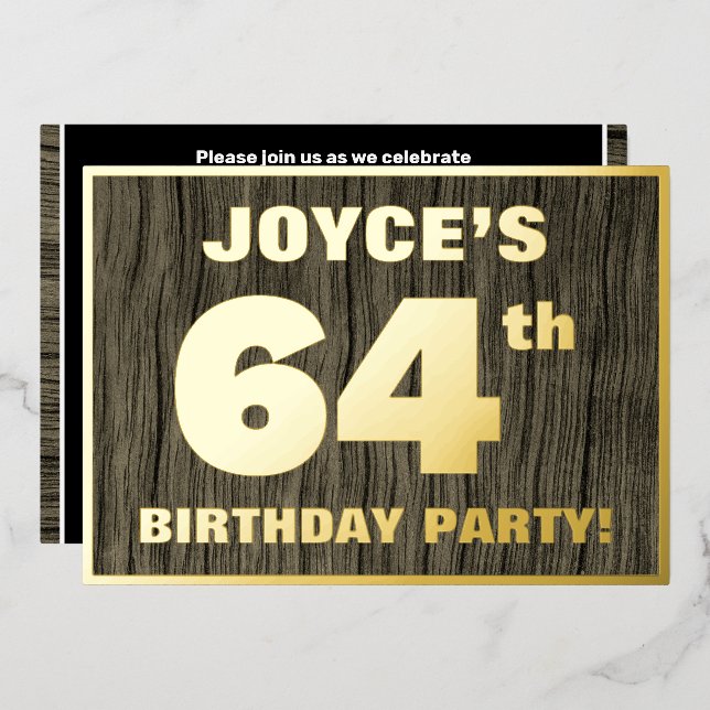 64th Birthday Party: Bold, Faux Wood Grain Pattern (Front/Back)