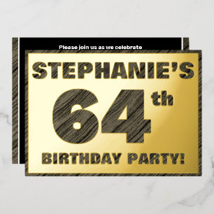 64th Birthday Party — Bold, Faux Wood Grain Text