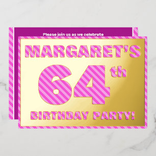 64th Birthday Party — Bold, Fun, Pink Stripes # 64