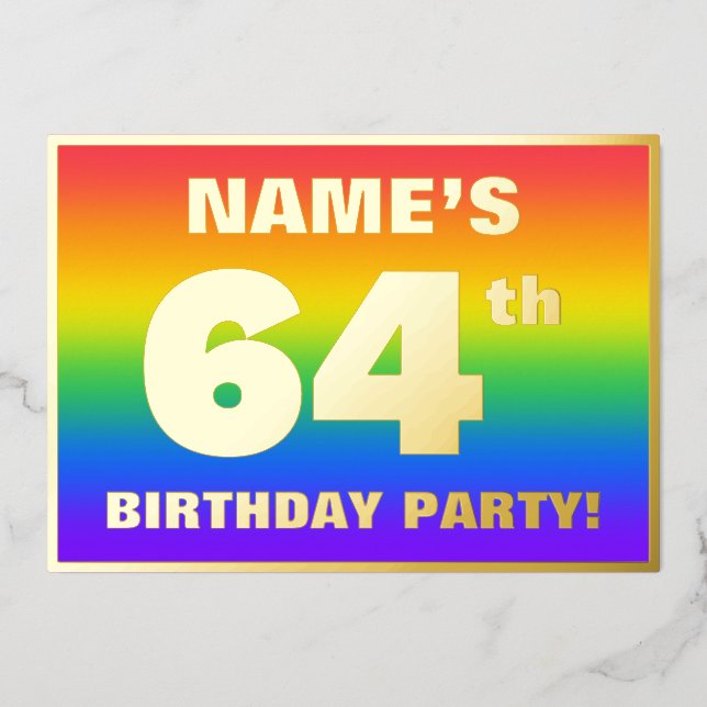 64th Birthday Party: Fun, Colorful Rainbow Pattern (Front)