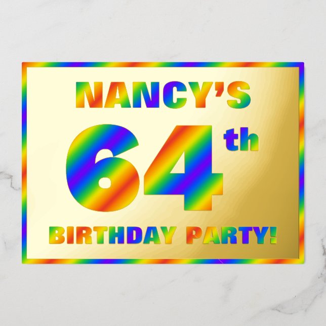 64th Birthday Party — Fun, Rainbow Spectrum “64” (Front)