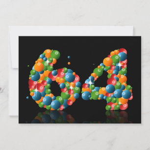 64th Birthday party, with bubbles and balls Invitation