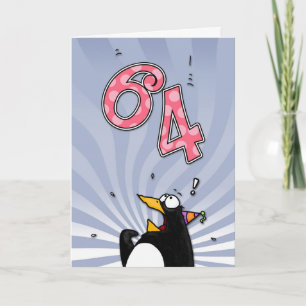 64th Birthday - Penguin Surprise Card