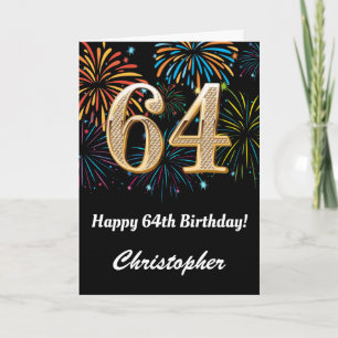 64th Birthday Rainbow Fireworks Black and Gold Card