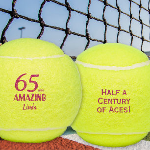 65 and Amazing Pink 65th Birthday Gift Custom Tennis Balls