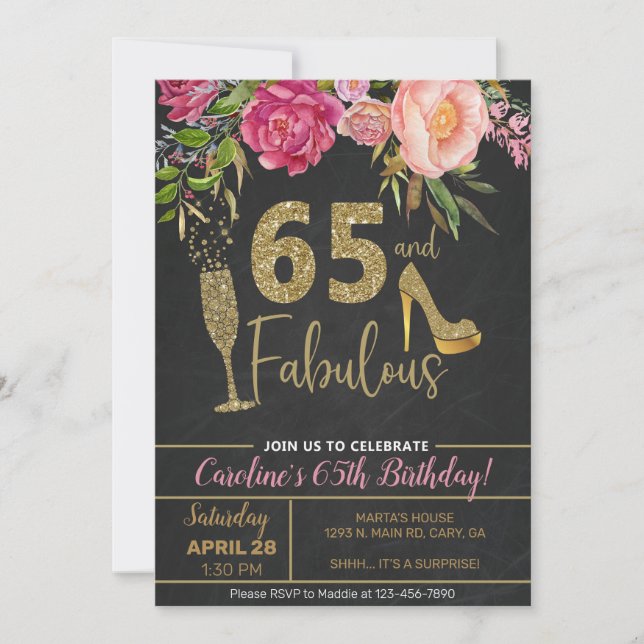 65 and fabulous adult woman birthday invitation. invitation (Front)
