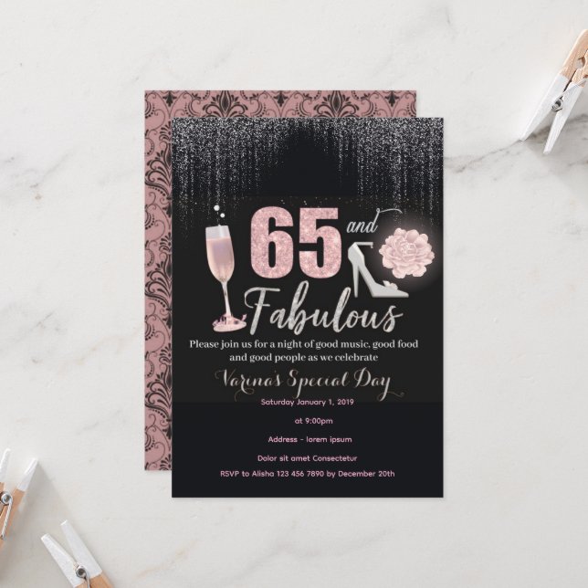 65 and Fabulous Birthday Invitation for Women (Front/Back In Situ)