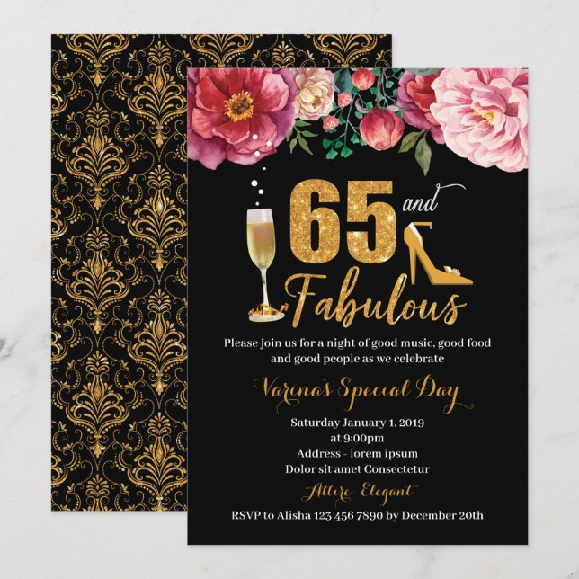 65 and Fabulous Birthday Invitation for Women (Front/Back)