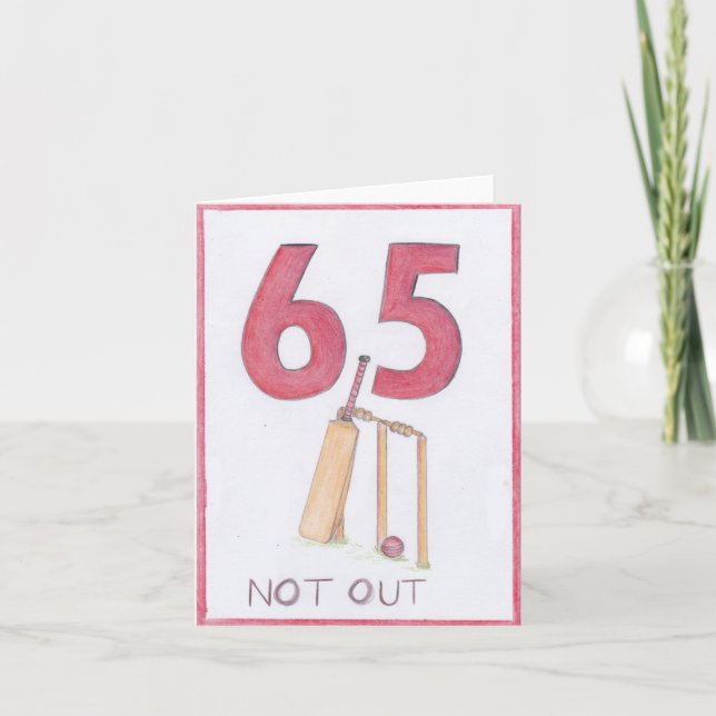 65 and not out, cricket birthday card (Front)