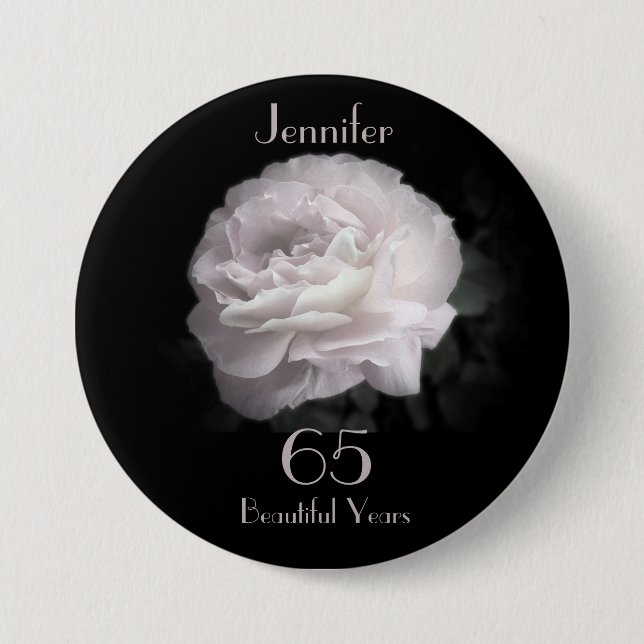 65 Beautiful Years Old, Pale Pink Rose Floral  7.5 Cm Round Badge (Front)
