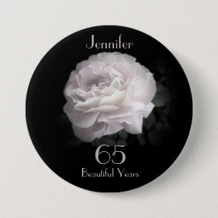 65 Beautiful Years Old, Pale Pink Rose Floral  7.5 Cm Round Badge