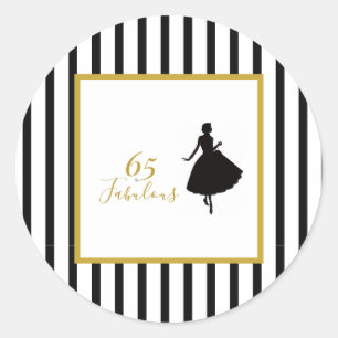 65 & Fabulous Black and Gold Birthday Party Classic Round Sticker