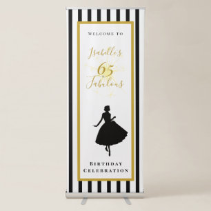 65 & Fabulous Black and Gold Birthday Retractable Banner