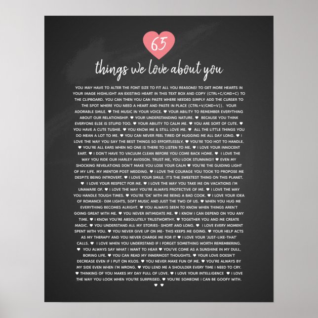 65 things we love about you heart reasons we love poster (Front)