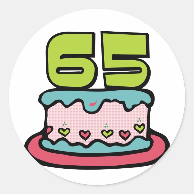 65 Year Old Birthday Cake Classic Round Sticker (Front)