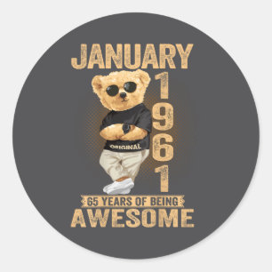 65 Year Old January 1961 Teddy Bear 65th Birthday Classic Round Sticker