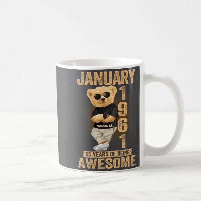 65 Year Old January 1961 Teddy Bear 65th Birthday  Coffee Mug (Right)