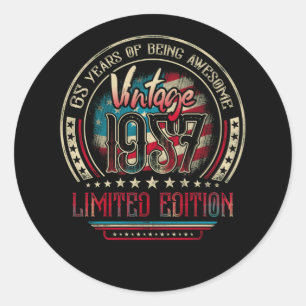 65 Years Awesome 65th Birthday Vintage 1957 USA Classic Round Sticker