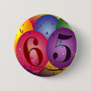 65 years! Birthday balloon button