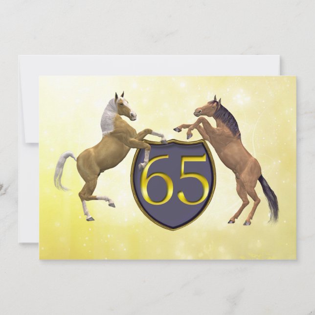 65 years old birthday party rearing horses invitation (Front)