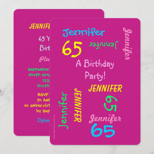 65 Years Young Hot Pink Birthday Party Invitation