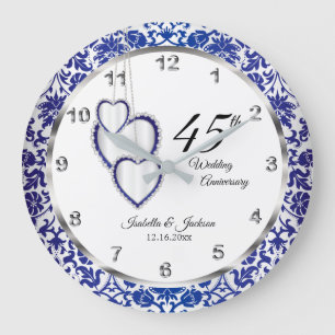 65th / 45th Sapphire Blue Anniversary Design Large Clock