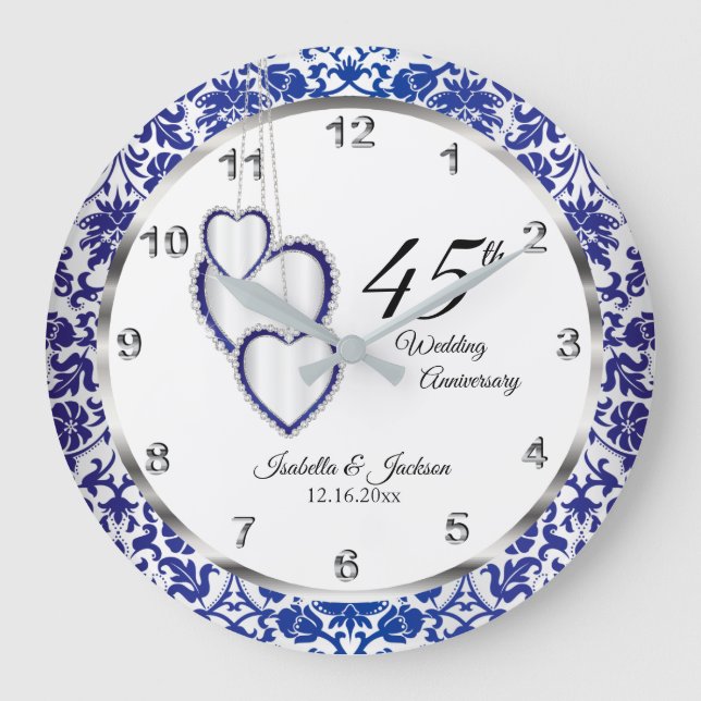 65th / 45th Sapphire Blue Anniversary Design Large Clock (Front)