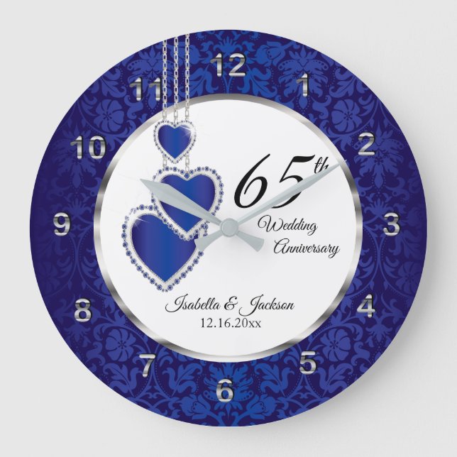 65th / 45th Sapphire Blue Anniversary Keepsake Large Clock (Front)