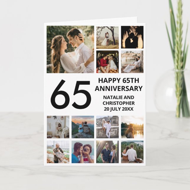 65th Anniversary 13 Photo Collage Black and White Card (Front)