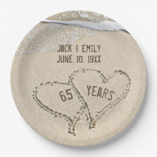 65th Anniversary Beach Hearts Paper Plate