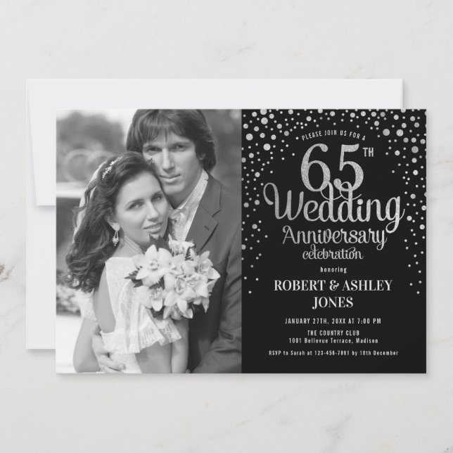 65th Anniversary - Black Silver Photo Invitation (Front)