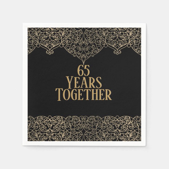 65th Anniversary Gold Lace On Black Napkins (Front)