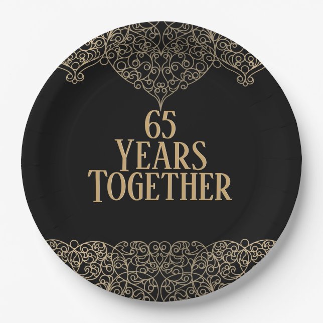 65th Anniversary Gold Lace On Black  Paper Plate (Front)