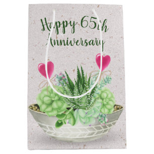 65th Anniversary Hearts in Succulents  Medium Gift Bag