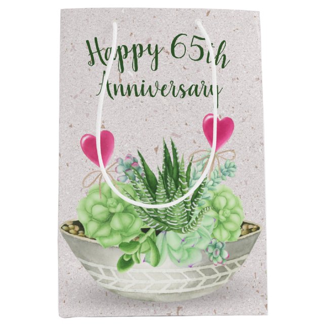 65th Anniversary Hearts in Succulents  Medium Gift Bag (Front)