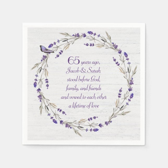 65th Anniversary Lavender Wreath Napkin (Front)