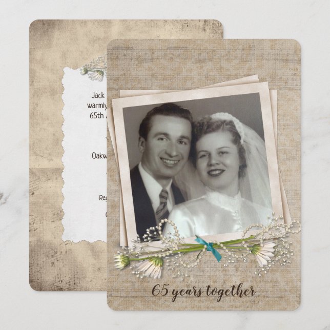65th anniversary party old-fashioned photo frame invitation (Front/Back)