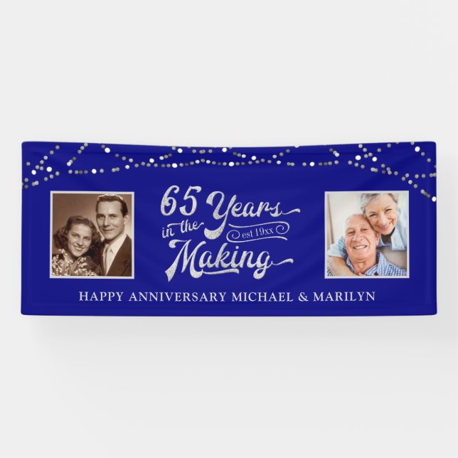65th Anniversary Sapphire Blue String Lights Photo Banner (Horizontal)