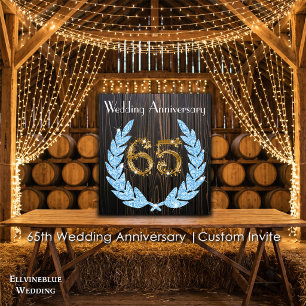 65th Anniversary Sapphire, Rustic Wood & Gold Invitation