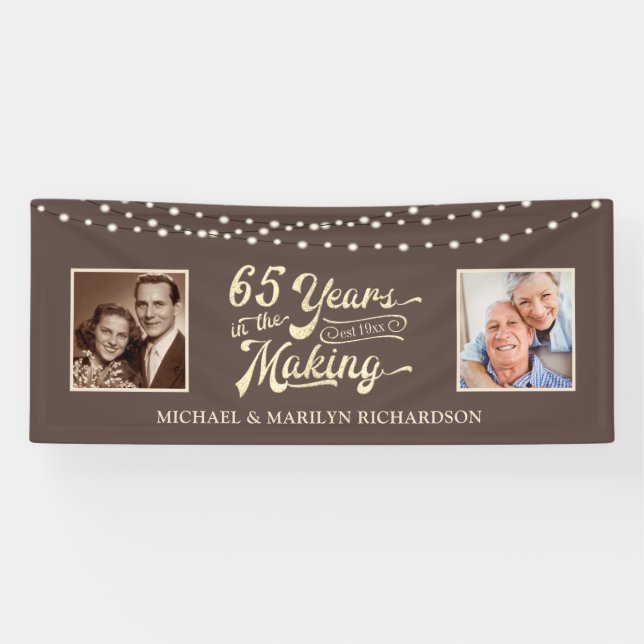 65th Anniversary Then & Now Photos | Champagne Banner (Horizontal)