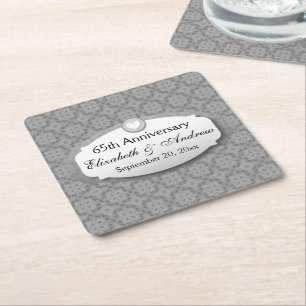 65th Anniversary Wedding Diamond Square Paper Coaster