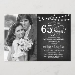 65th Anniversary with Photo - Chalkboard and White Invitation